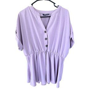 Bloomchic Lavender Peplum Top Button Front Plus Size 12 Stretchy Waist Casual